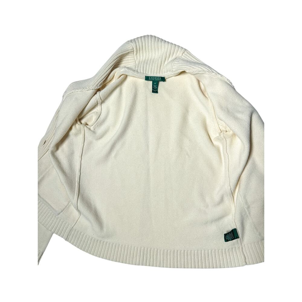 Lauren Ralph Lauren Ivory Cotton Cardigan Sweater Small Preppy Classic - Picture 4 of 11